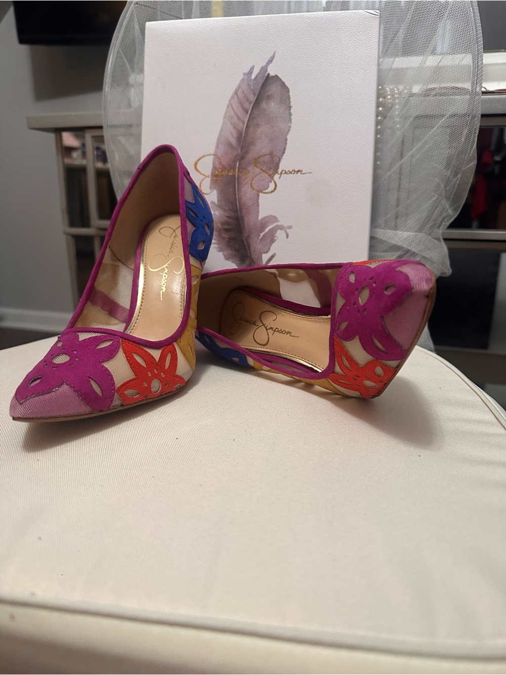 Jessica Simpson Multicolor Floral Cutout Pointed-Toe Pumps - Picture 8 of 9